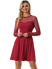 Heart Mesh Sheer Long Sleeve Gothic Cocktail Skater Mini Dress