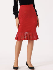 Women's Elegant Vintage Mermaid Fishtail Lace Skirt Stretch Office Bodycon Pencil Skirt