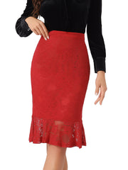 Women's Elegant Vintage Mermaid Fishtail Lace Skirt Stretch Office Bodycon Pencil Skirt
