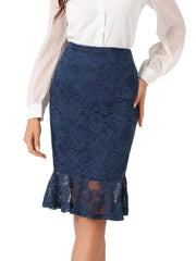 Women's Elegant Vintage Mermaid Fishtail Lace Skirt Stretch Office Bodycon Pencil Skirt