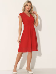 Vintage Chiffon V Neck Cap Sleeve Elegant A-Line Dress