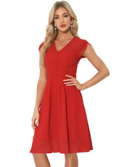 Vintage Chiffon V Neck Cap Sleeve Elegant A-Line Dress
