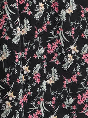 Tie Neck Chiffon Long Sleeve Belted Vintage Floral Dress