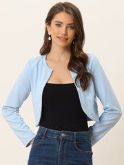 Curved Hem Long Sleeves Open Front Cropped Jacket Bolero Shrug