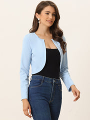 Curved Hem Long Sleeves Open Front Cropped Jacket Bolero Shrug