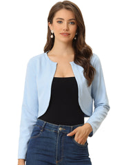 Curved Hem Long Sleeves Open Front Cropped Jacket Bolero Shrug