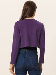 Curved Hem Long Sleeves Open Front Cropped Jacket Bolero Shrug