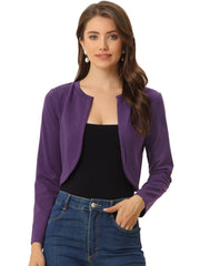 Curved Hem Long Sleeves Open Front Cropped Jacket Bolero Shrug