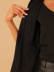 Sequin Open Front Collarless 3/4 Sleeve Velvet Jacket
