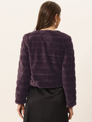 Winter Warm Cropped Collarless Faux Fur Fluffy Jacket