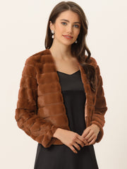 Winter Warm Cropped Collarless Faux Fur Fluffy Jacket