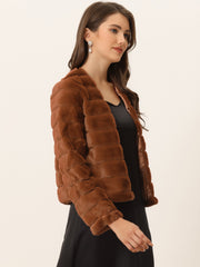 Winter Warm Cropped Collarless Faux Fur Fluffy Jacket