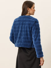 Winter Warm Cropped Collarless Faux Fur Fluffy Jacket