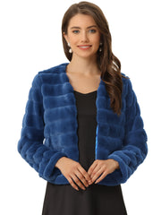 Winter Warm Cropped Collarless Faux Fur Fluffy Jacket