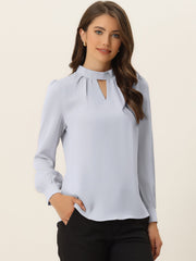 Keyhole Elegant Stand Collar Long Sleeve Chiffon Office Blouse