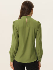 Keyhole Elegant Stand Collar Long Sleeve Chiffon Office Blouse