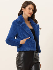 Autumn Winter Cropped Jacket Notch Lapel Faux Fur Fluffy Coat