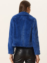 Autumn Winter Cropped Jacket Notch Lapel Faux Fur Fluffy Coat