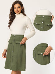 High Waist Faux Suede Knee Length A-Line Skirt