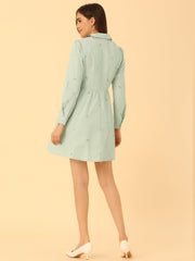 Casual Long Sleeve Half Placket Embroidered Floral Mini Shirt Dress