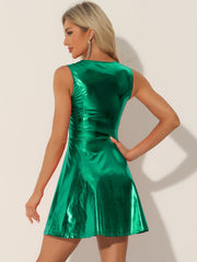 Sleeveless Metallic A-Line Club Party Holographic Mini Dress