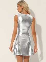 Sleeveless Metallic A-Line Club Party Holographic Mini Dress