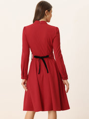 Elegant Sheath Mock Neck Flare Long Sleeve Knit Midi Dress