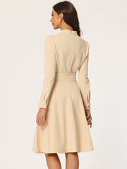 Elegant Sheath Mock Neck Flare Long Sleeve Knit Midi Dress