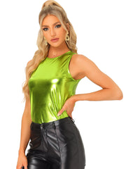 Metallic Sleeveless Shiny Shimmer Party Club Tank Top