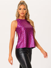 Shiny Sleeveless Camisole Club Shimmer Metallic Tank Top
