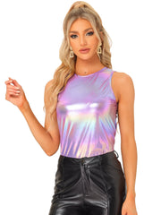 Metallic Sleeveless Shiny Shimmer Party Club Tank Top
