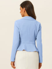 Vintage Lapel Long Sleeve Ruffle Hem Office Cropped Blazer