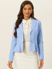 Vintage Lapel Long Sleeve Ruffle Hem Office Cropped Blazer