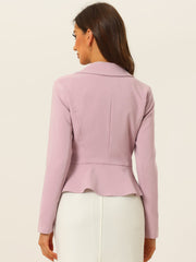 Vintage Lapel Long Sleeve Ruffle Hem Office Cropped Blazer