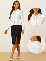 Vintage Lapel Long Sleeve Ruffle Hem Office Cropped Blazer