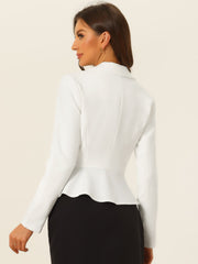 Vintage Lapel Long Sleeve Ruffle Hem Office Cropped Blazer