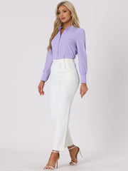 Mandarin Collar Long Sleeve Button Down Office Shirt