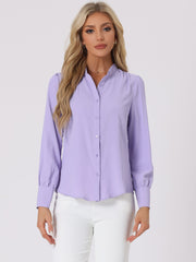 Mandarin Collar Long Sleeve Button Down Office Shirt