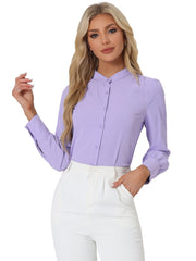 Mandarin Collar Long Sleeve Button Down Office Shirt