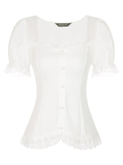 Sweetheart Neck Puff Short Sleeve Lace Up Gothic Blouse