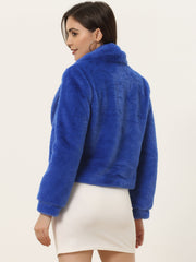 Winter Cropped Jacket Lapel Long Sleeve Faux Fur Fluffy Coat