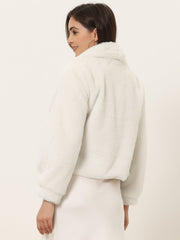 Winter Cropped Jacket Lapel Long Sleeve Faux Fur Fluffy Coat