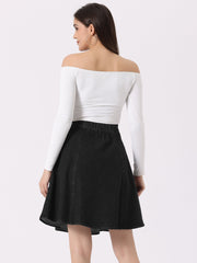 High Waisted A-Line Flared Casual Denim Midi Jean Skirt