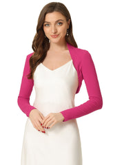 Elegant Long Sleeve Knit Open Front Cropped Bolero Shrug
