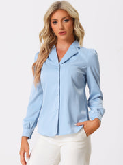 Elegant Collar Blouse Long Sleeve Work Office Satin Button Down Shirt