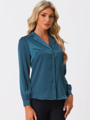 Elegant Collar Blouse Long Sleeve Work Office Satin Button Down Shirt