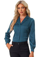 Elegant Collar Blouse Long Sleeve Work Office Satin Button Down Shirt