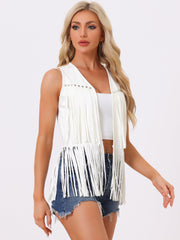 Fringe Open Front 70s Outfits Faux Suede Tassel Vest