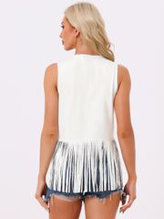 Fringe Open Front 70s Outfits Faux Suede Tassel Vest
