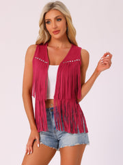 Fringe Open Front 70s Outfits Faux Suede Tassel Vest